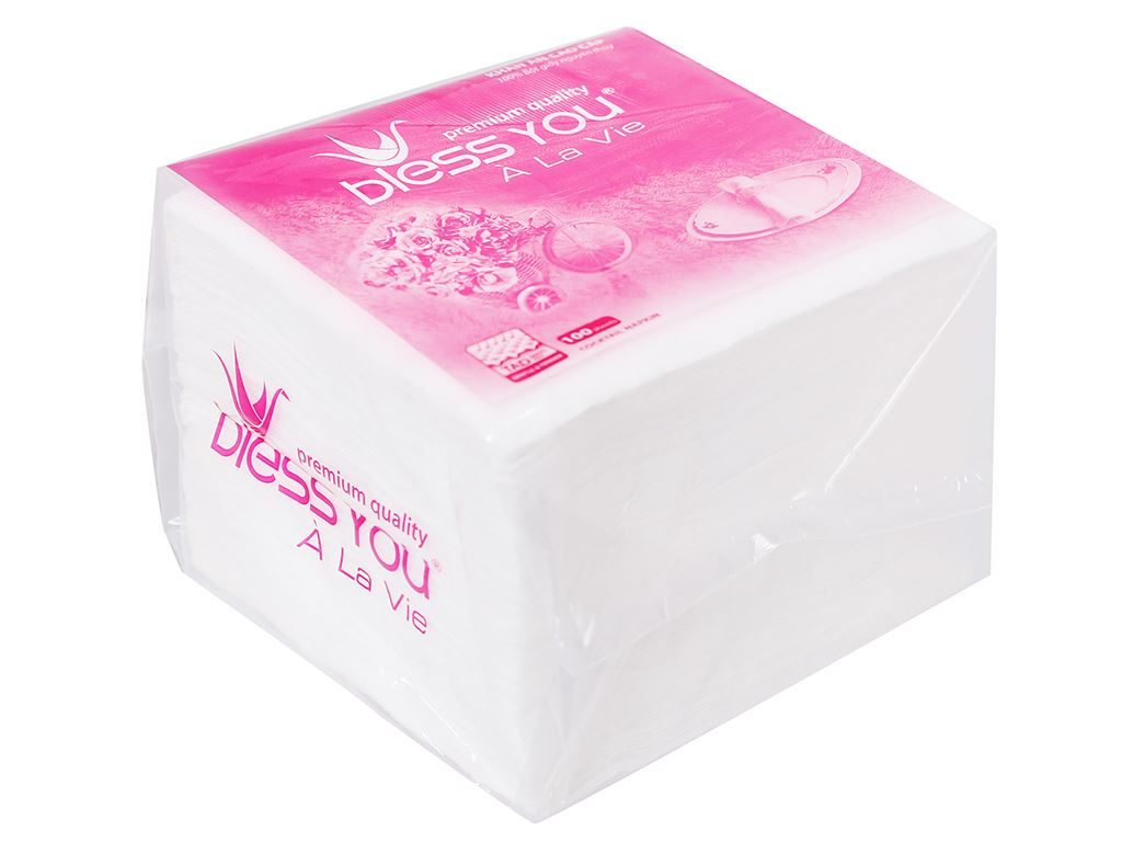 KHĂN GIẤY VUÔNG BLESS  YOU HỒNG 100 TỜ 23X23