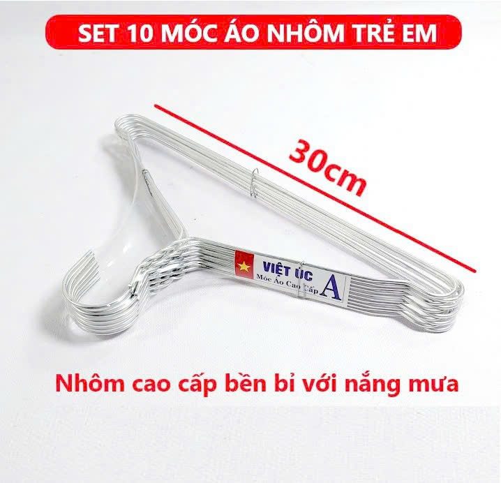 SET 10 MÓC NHÔM TREO QUẦN ÁO 30CM (trẻ em)
