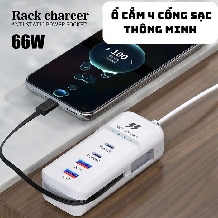 Ổ ĐIỆN 4 CỔNG SẠC NHANH 66W