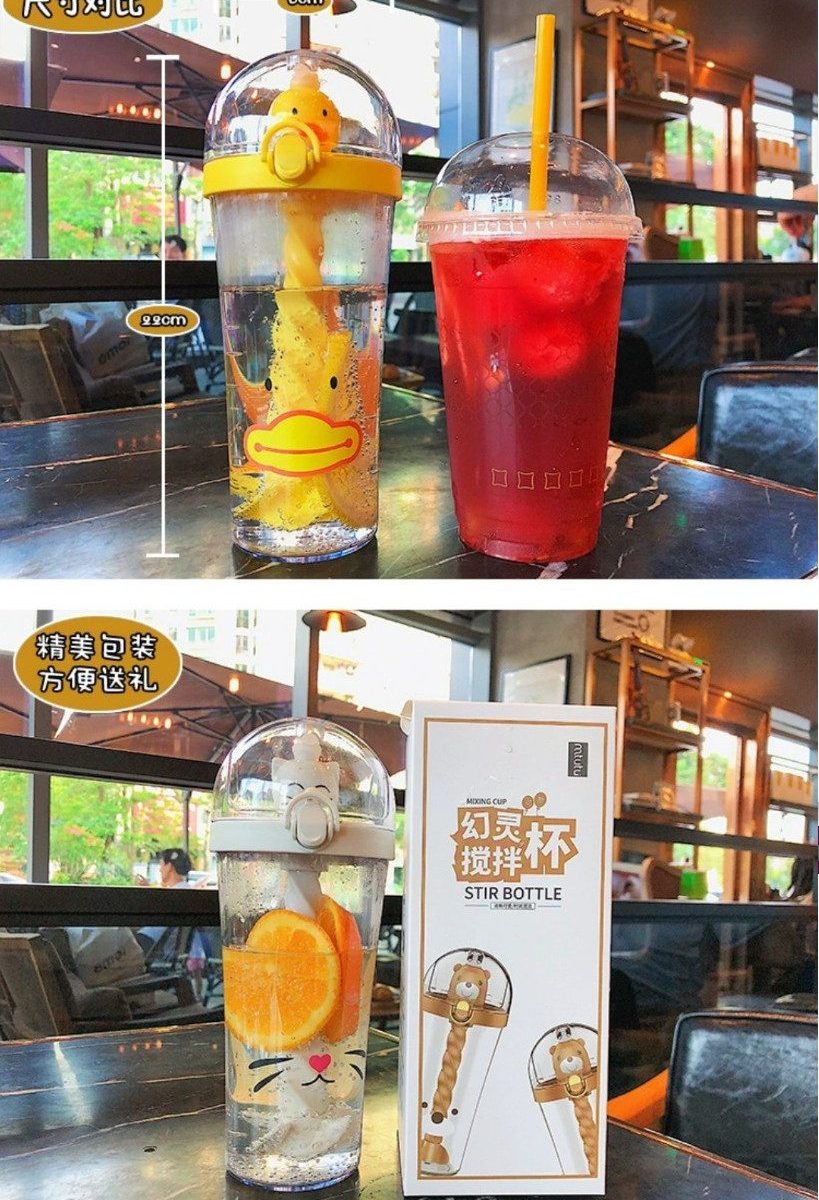 LY UỐNG NƯỚC HÌNH THÚ CÓ ỐNG HÚT XOẮN 500ML