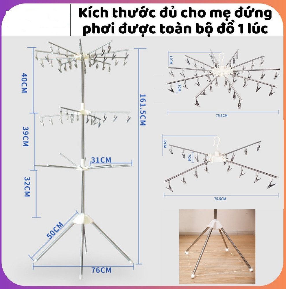 CÂY PHƠI QUẦN ÁO 3 TẦNG XẾP GỌN