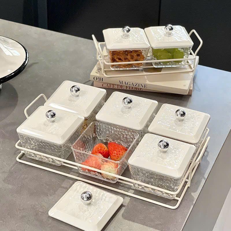 BỘ 6 HỦ ĐỰNG MỨT KÈM KHAY  TRẮNG NHÁM