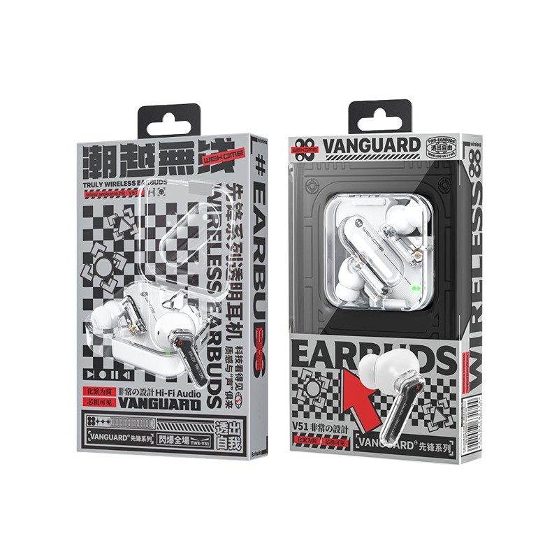 TAI NGHE BLUETOOTH TRONG SUỐT  WEKOME V51