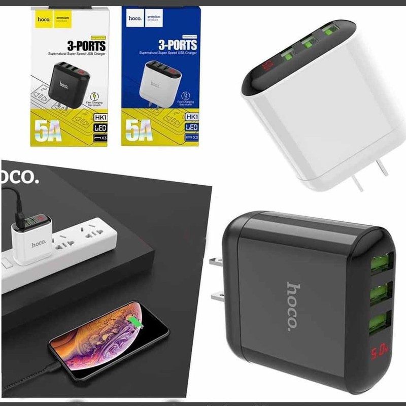 CÓC SẠC HOCO 3 CỔNG USB CÓ LED C1