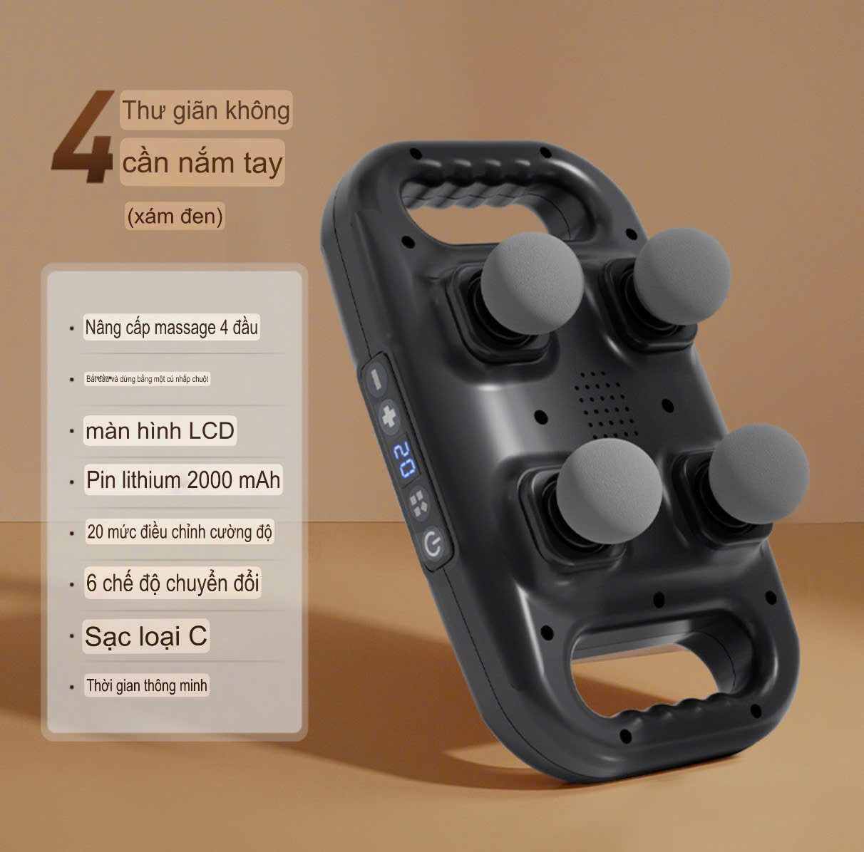 MÁY MASSAGE 4 ĐẦU 2 TAY CẦM 1601 3 MÁY MASSAGE 4 ĐẦU 2 TAY CẦM 1601 - Ảnh 3