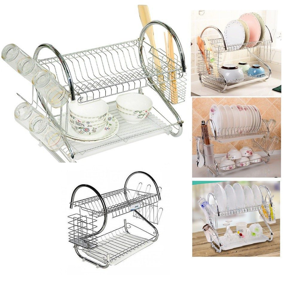 KỆ ĐỂ BÁT ĐŨA BẰNG INOX 2 TẦNG CHỮ S