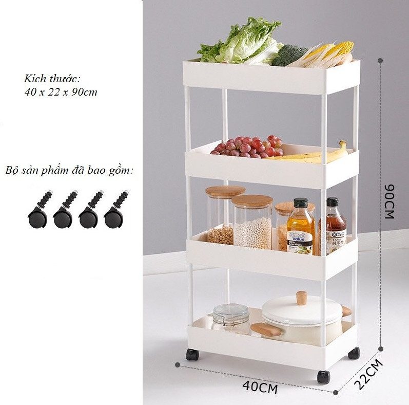KỆ NHỰA ĐA NĂNG 4 TẦNG CÓ BÁNH XE