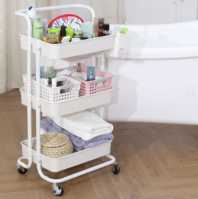 Kệ 3 tầng xe đẩy spa, có tay nắm và bánh xe tiện dụng