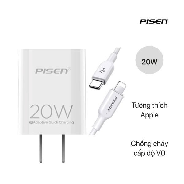 BỘ SẠC 20W PISEN C140 (CỐC 20W + CÁP SẠC NHANH)