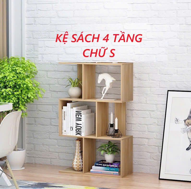 KỆ SÁCH TRANG TRÍ 4 TẦNG CHỮ S 2 KỆ SÁCH TRANG TRÍ 4 TẦNG CHỮ S - Ảnh 2