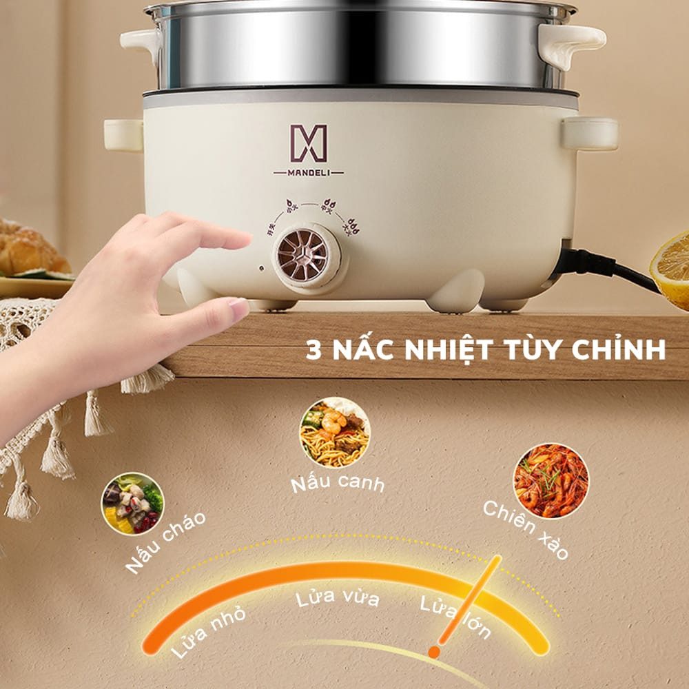 NỒI LẨU ĐIỆN MANDELI 28CM KÈM HẤP INOX (4L)