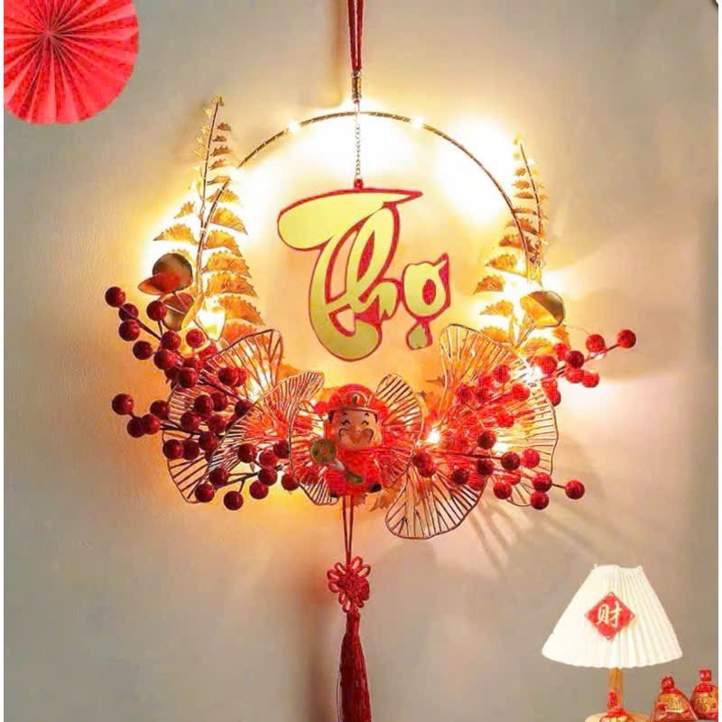 VÒNG HOA TRANG TRÍ CÓ LED CHỮ PHÚC