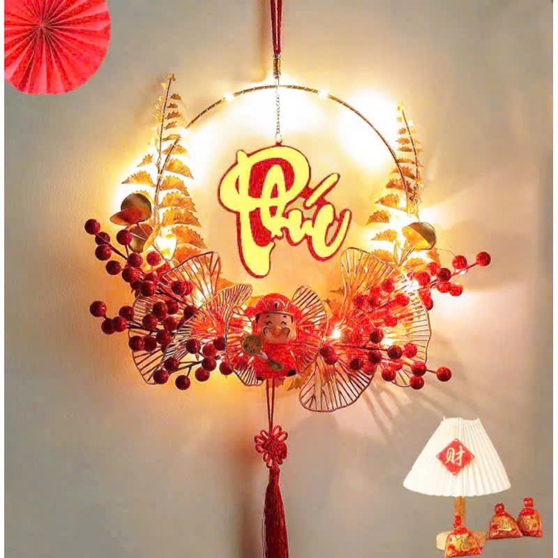 VÒNG HOA TRANG TRÍ CÓ LED CHỮ LỘC