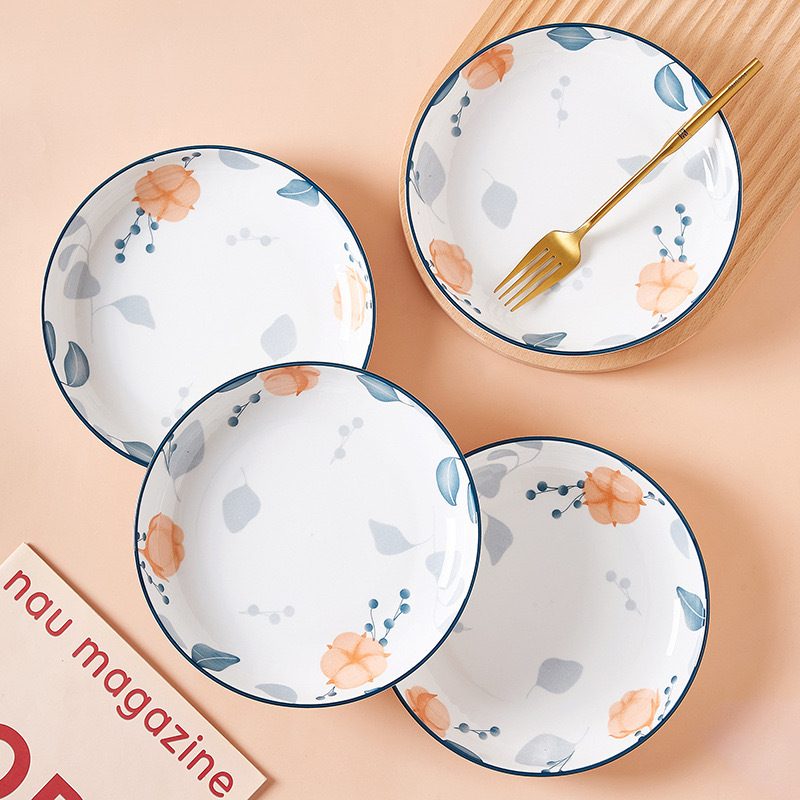 ĐĨA SỨ HOA VĂN VIỀN VÀNG CAO CẤP 18CM