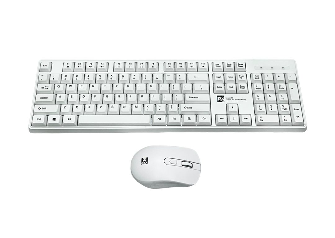 COMBO PHÍM CHUỘT KHÔNG DÂY R8 1918  WHITE