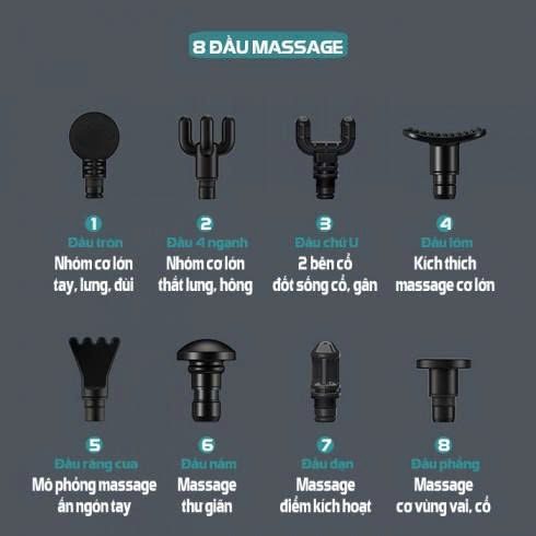 SÚNG MASSAGE CẦM TAY 8 ĐẦU CÓ LED