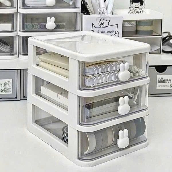 KỆ NHỰA ĐỰNG ĐỒ TRONG SUỐT 3 TẦNG THỎ