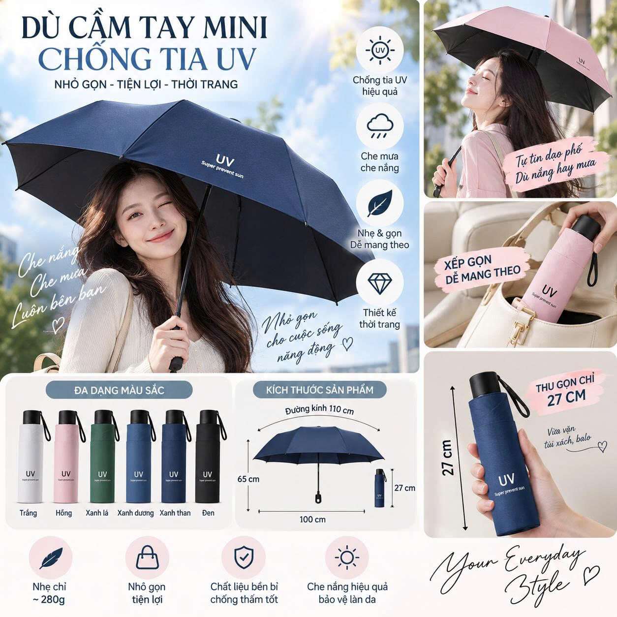 DU CẦM TAY XẾP GỌN CHỐNG TIA UV 1 DU CẦM TAY XẾP GỌN CHỐNG TIA UV