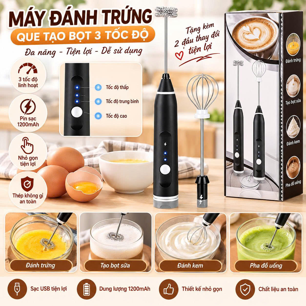 QUE TẠO BỌT ĐÁNH TRỨNG 3 TỐC ĐỘ 1 QUE TẠO BỌT ĐÁNH TRỨNG 3 TỐC ĐỘ