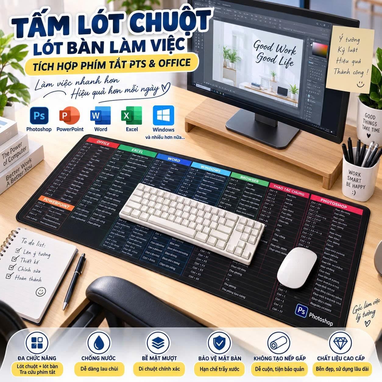 LÓT CHUỘT PHÍM TẮT OFFICE + PTS KM-M2 (3x8x0.3cm) 1 LÓT CHUỘT PHÍM TẮT OFFICE + PTS KM-M2 (3x8x0.3cm)