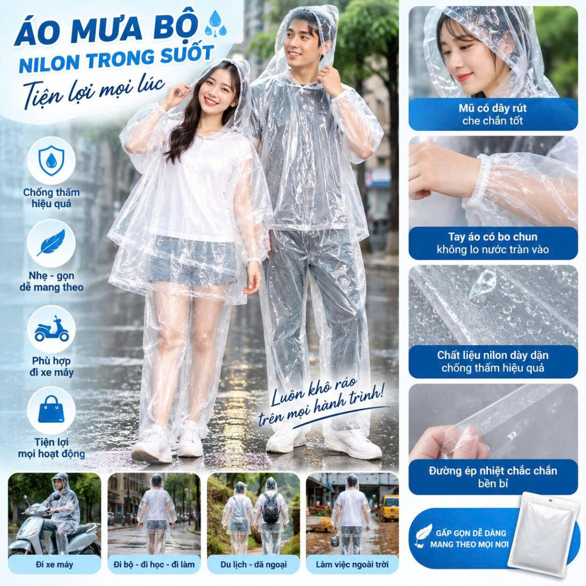 ÁO MƯA BỘ NILONG TRONG SUỐT