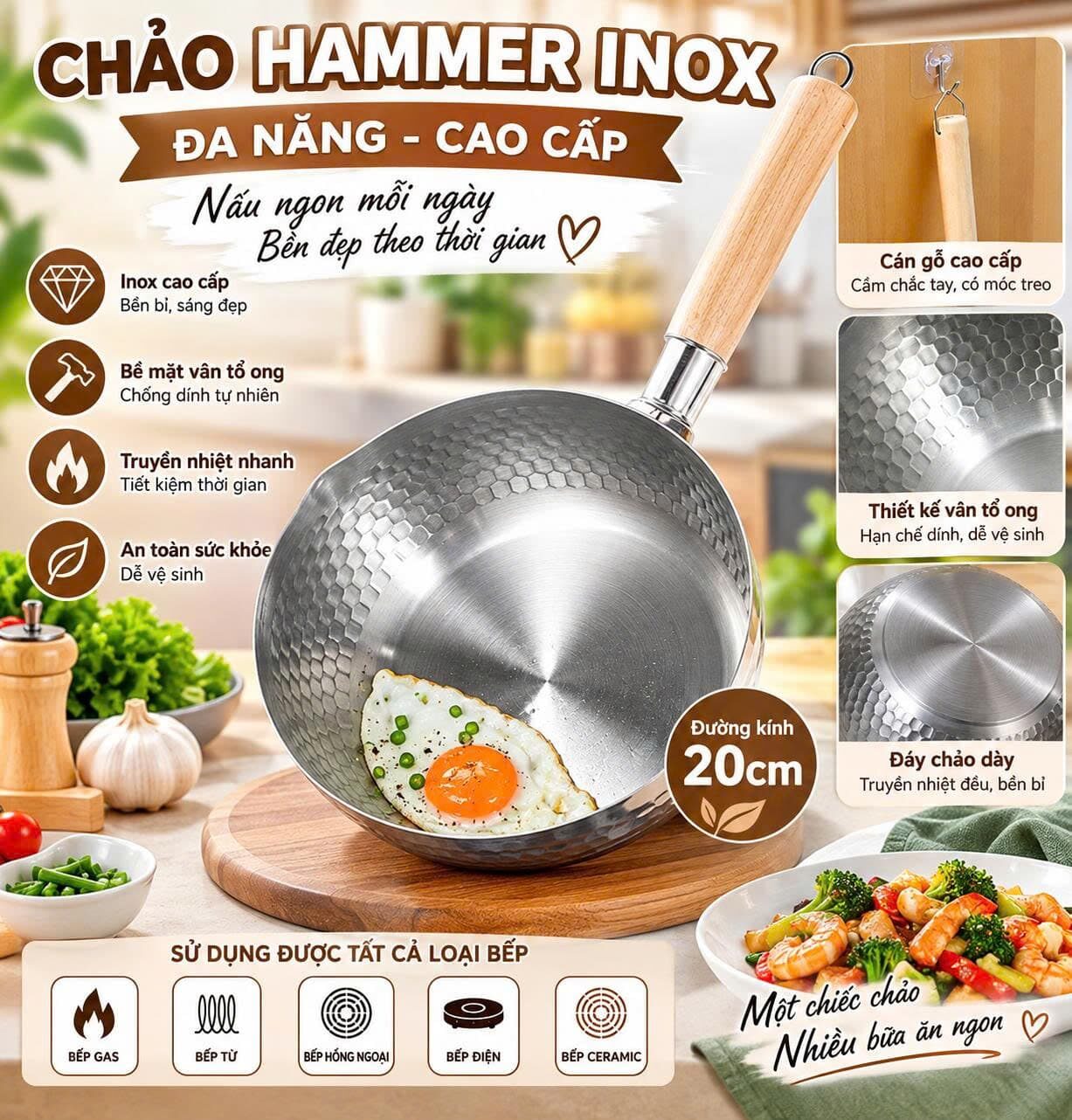 CHẢO HAMMER 20CM CÁN GỖ 1 CHẢO HAMMER 20CM CÁN GỖ