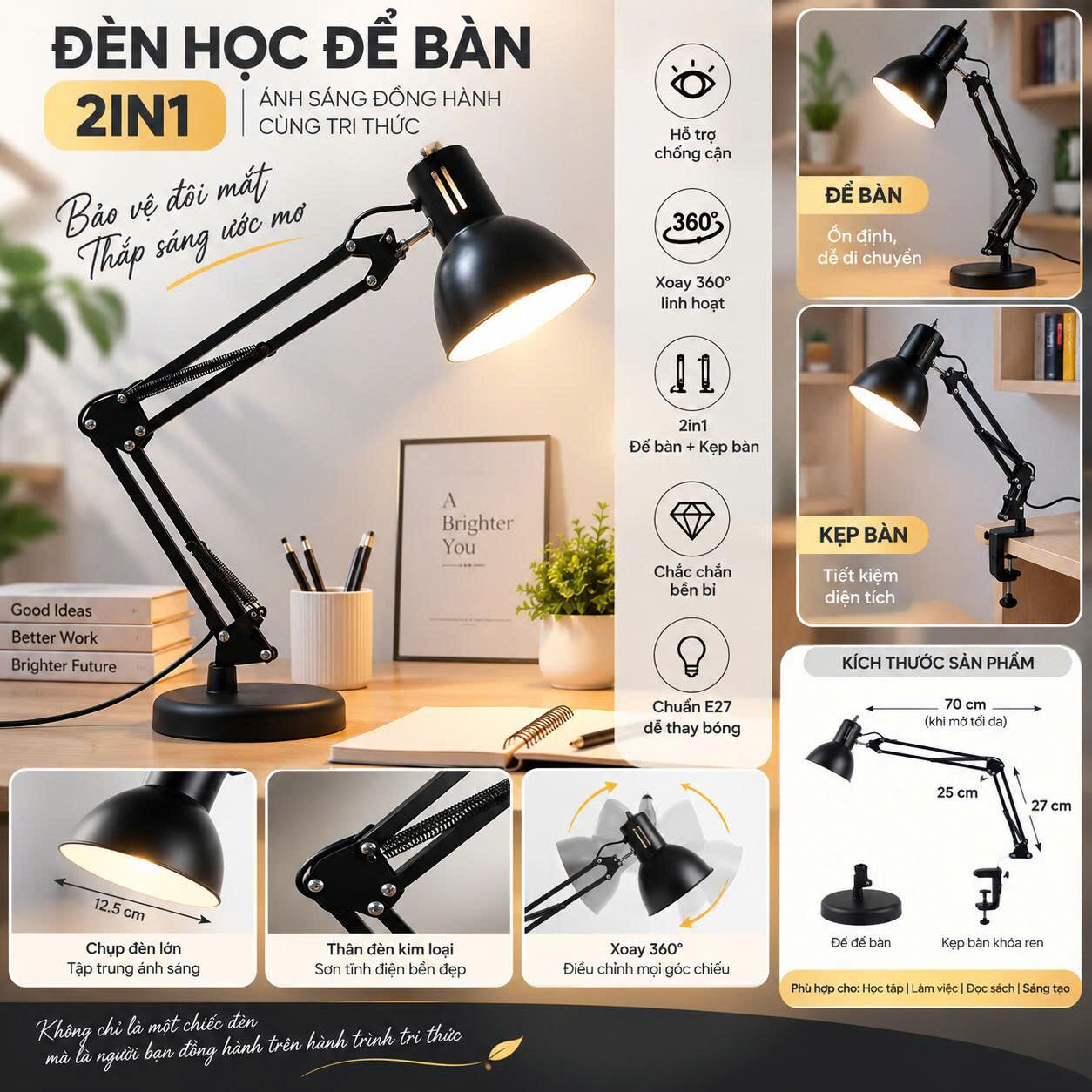 ĐÈN HỌC ĐỂ BÀN 2IN1 PIXAR CÓ ĐẾ (ko kèm bóng)
