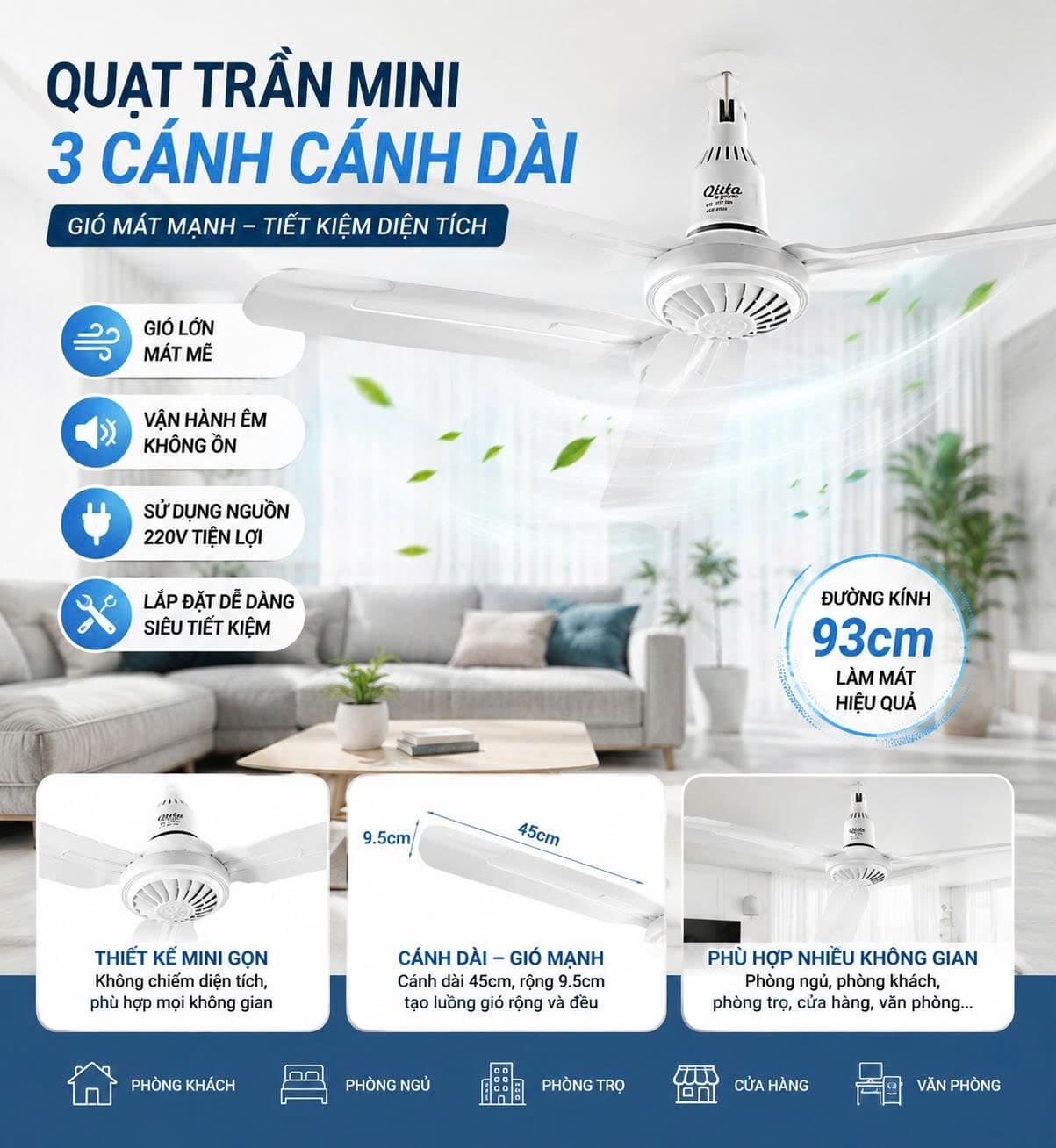 QUẠT TRẦN CÁNH NHỰA CÁNH 1050MM