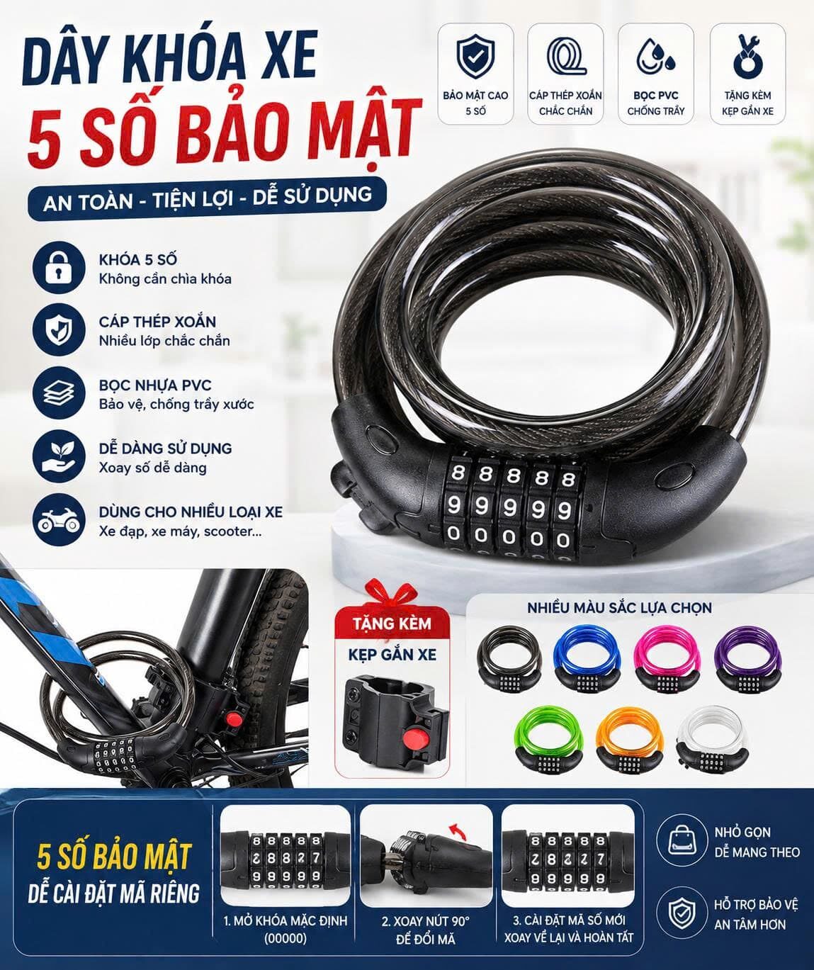 KHÓA DÂY CHÔNG TRỘM 5 SỐ