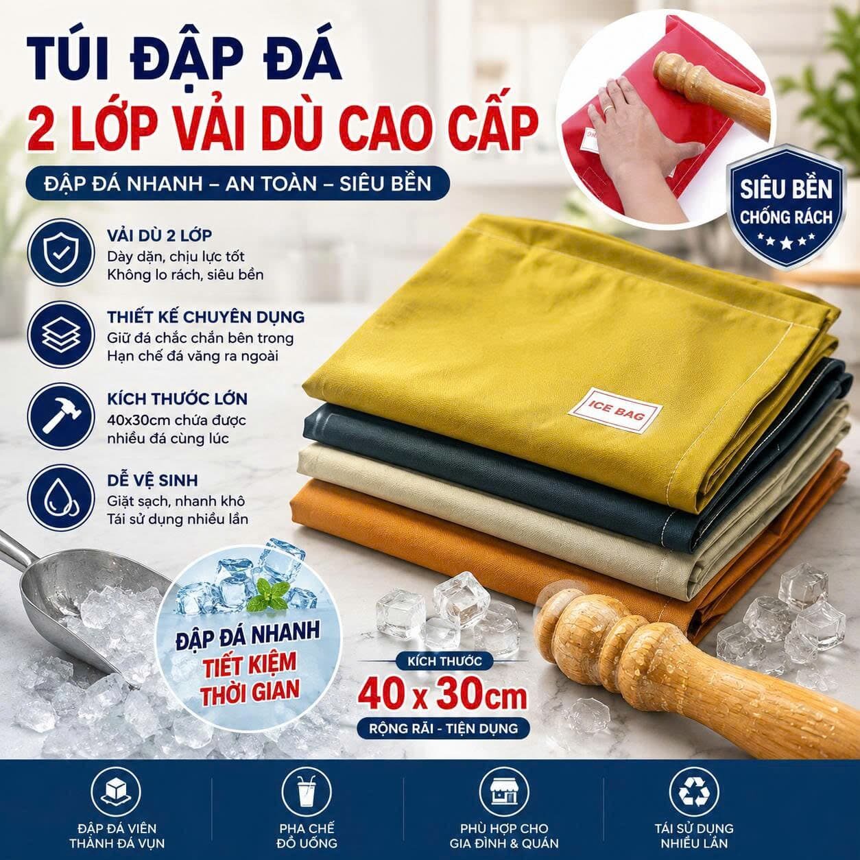 BAO ĐẬP ĐÁ VẢI DÙ 40x30cm