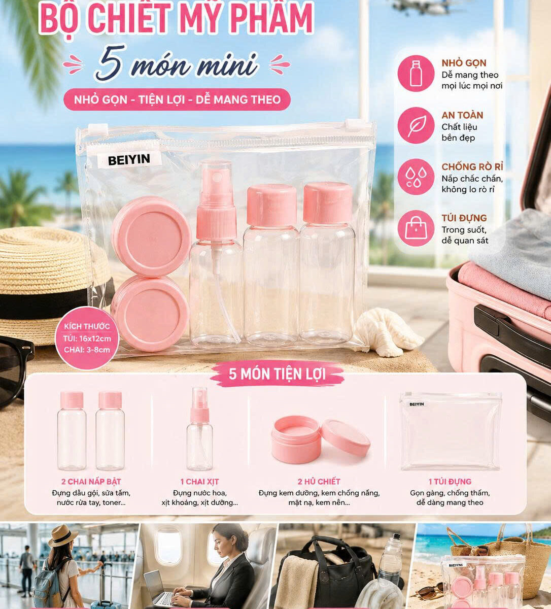 BỘ CHIẾT MỸ PHẨM DU LỊCH 5 MÓN