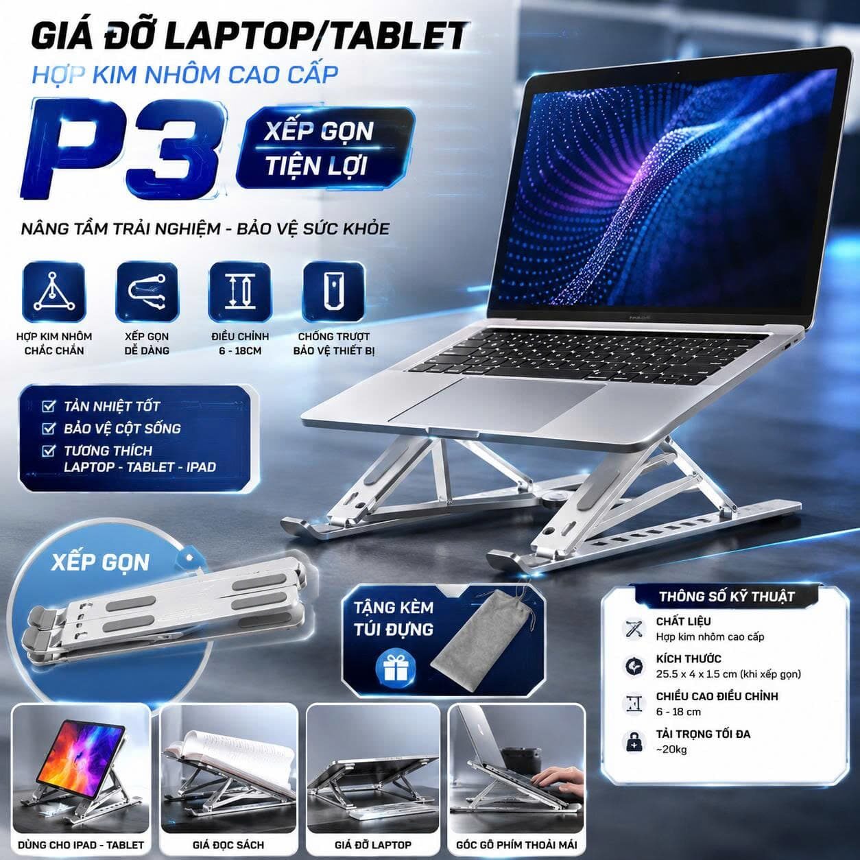 GIÁ ĐỠ TẢN NHIỆT IPAD/ MTB GẤP GỌN P3 1 GIÁ ĐỠ TẢN NHIỆT IPAD/ MTB GẤP GỌN P3