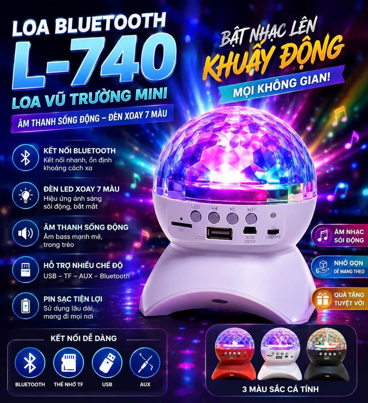 LOA BLUETOOTH CÓ ĐÈN LED L-740