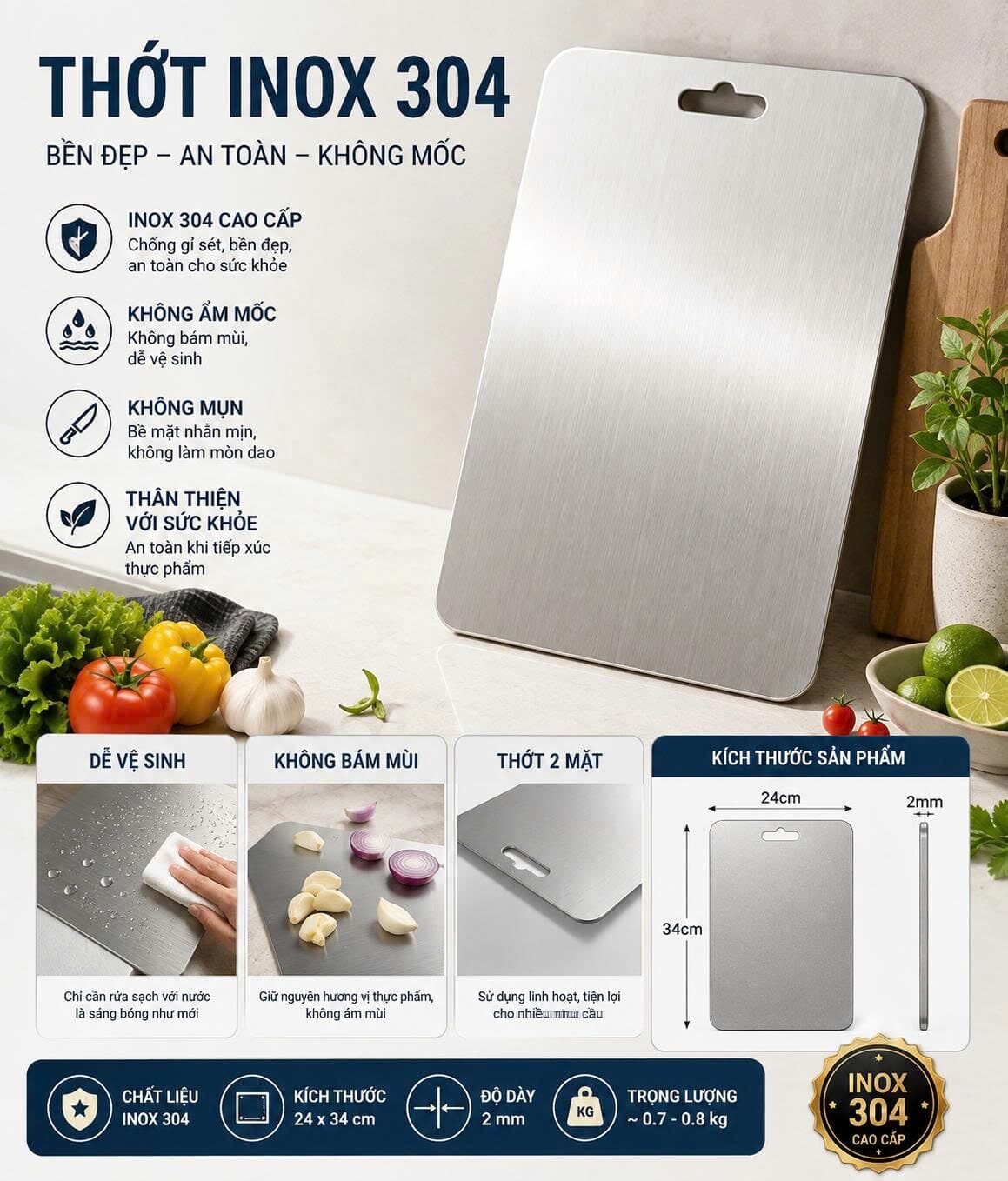 THỚT INOX SU 304 TIỆN DỤNG