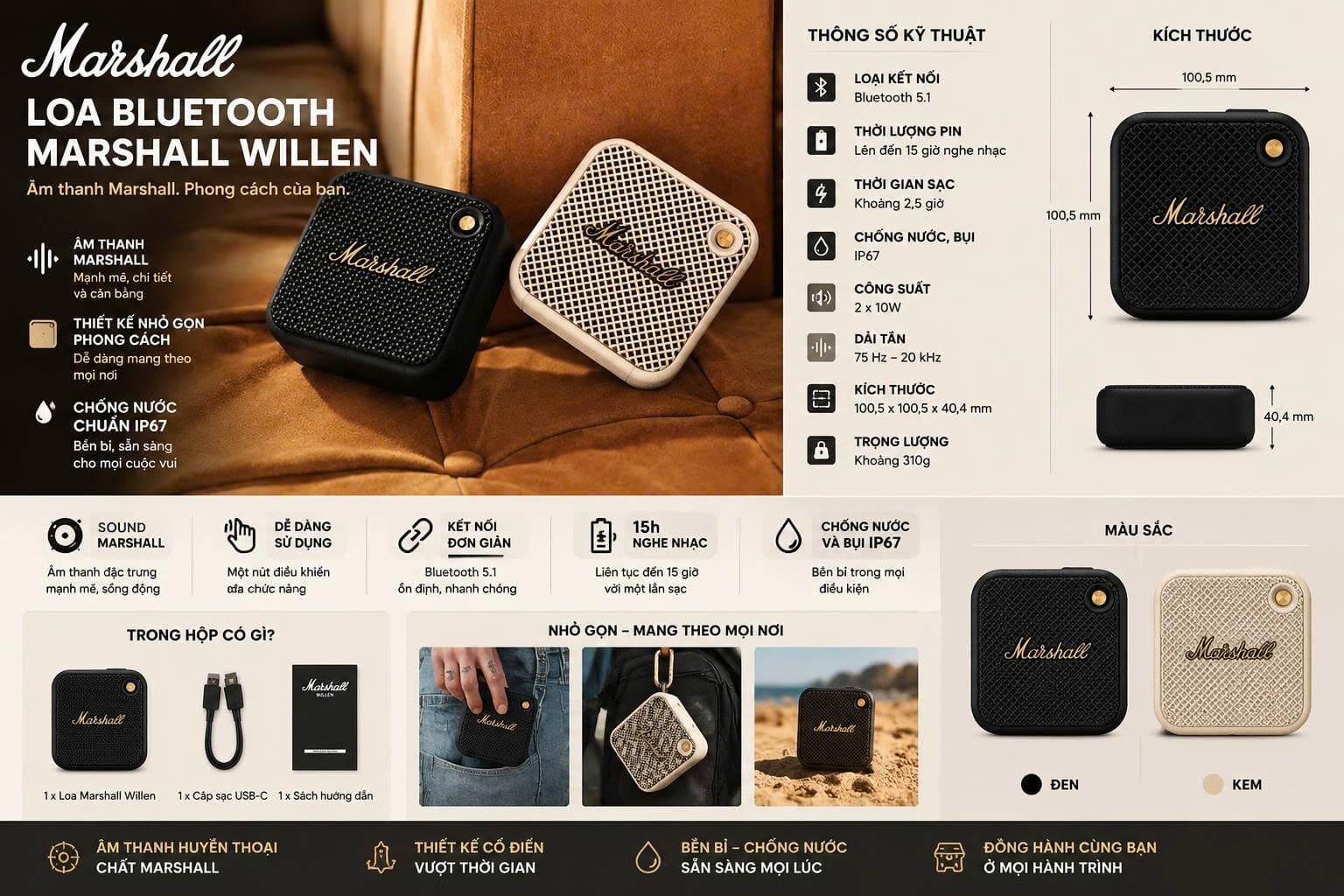 LOA BLUETOOTH MARSHALL WILLEN 1 LOA BLUETOOTH MARSHALL WILLEN