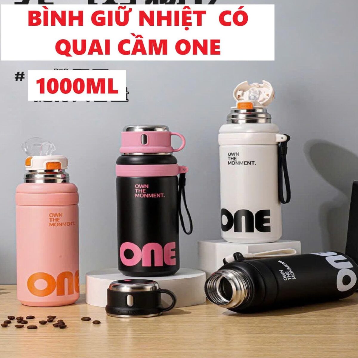 BÌNH GIỮ NHIỆT NẮP CÓ QUAI CẦM ONE 1000ML