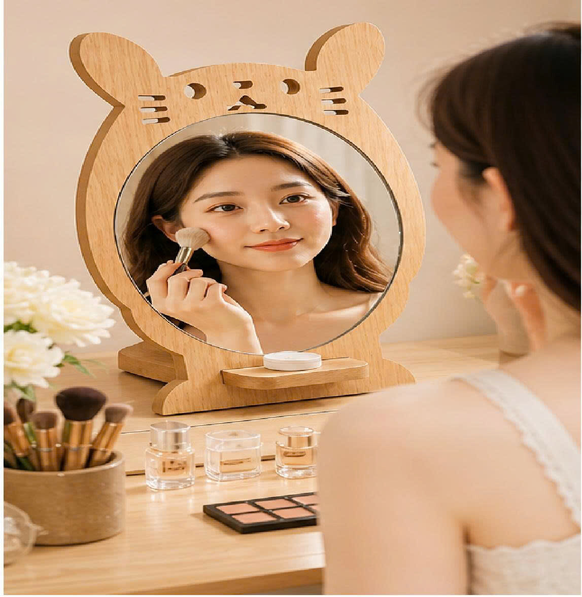 GƯƠNG TRANG ĐIÊM ĐỂ BÀN ĐẾ GỖ TAI MÈO 4 GƯƠNG TRANG ĐIÊM ĐỂ BÀN ĐẾ GỖ TAI MÈO - Ảnh 4