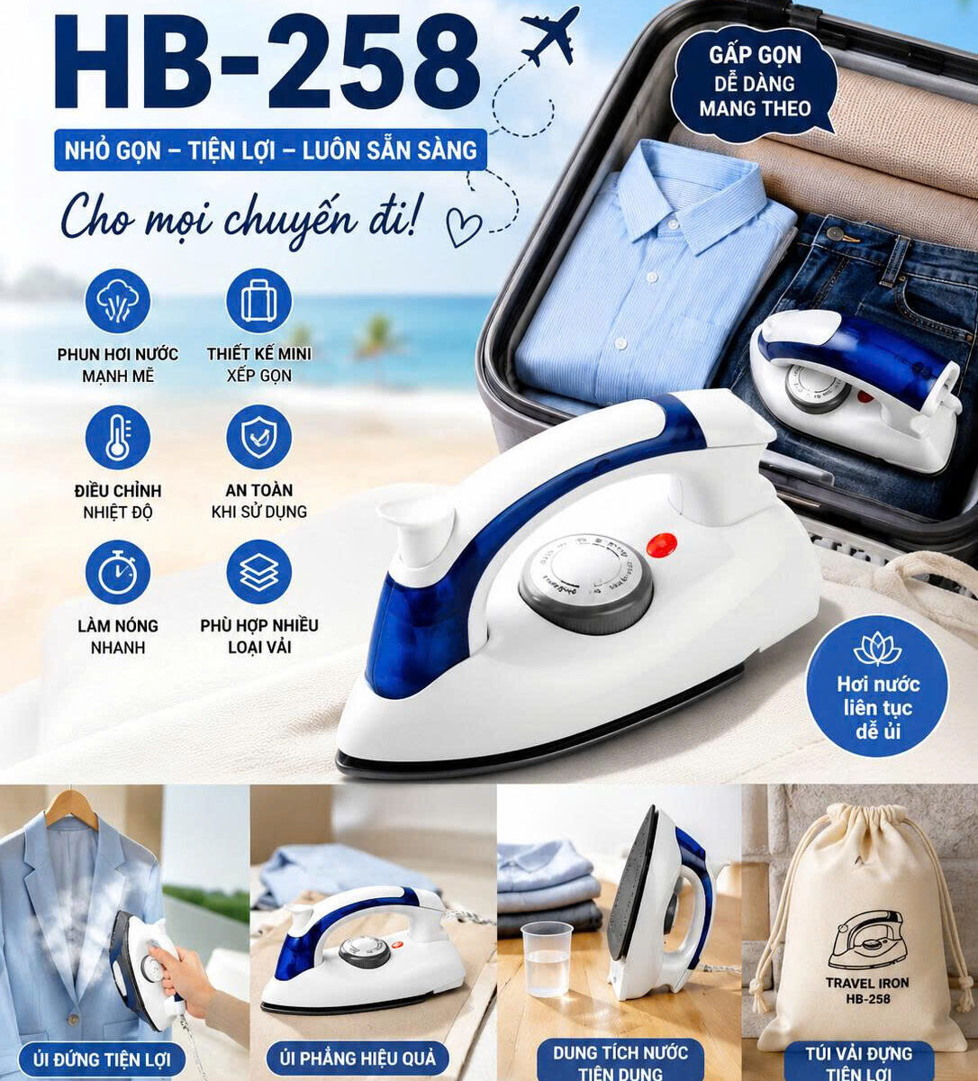 BÀN ỦI HƠI NƯỚC MINI DU LỊCH HT-258B
