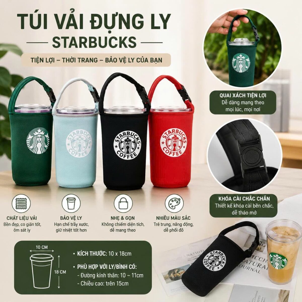 TÚI VẢI ĐỰNG LY GIỮ NHIỆT STARBUCKS