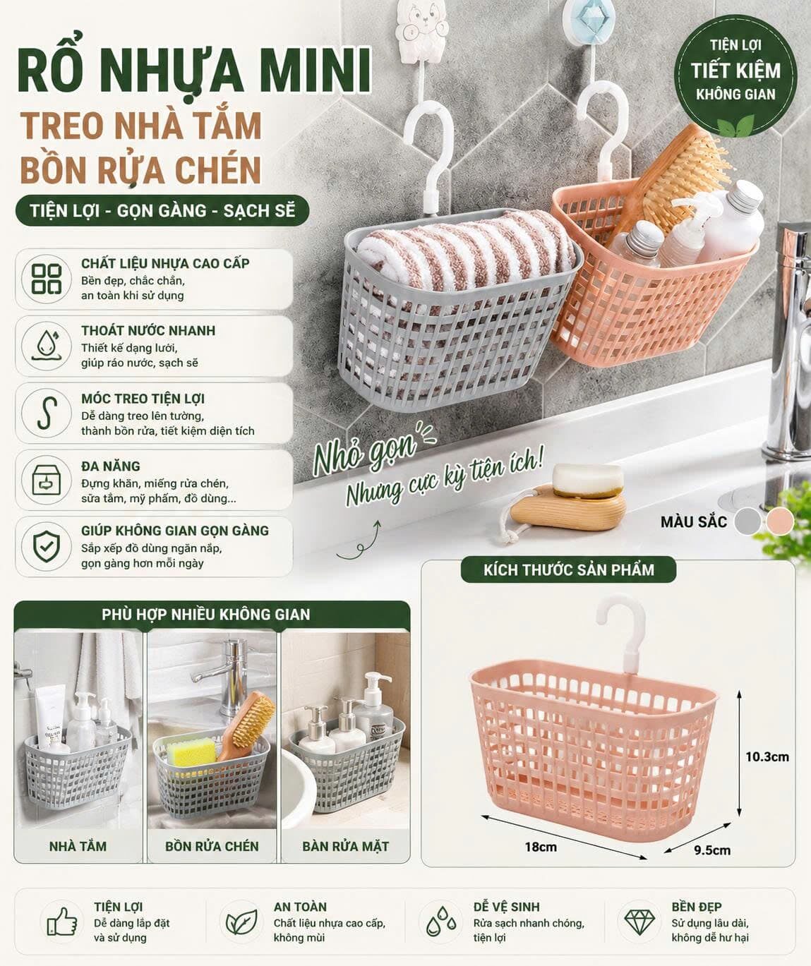 RỔ MINI TREO BỒN RỬA CHÉN CÓ MÓC