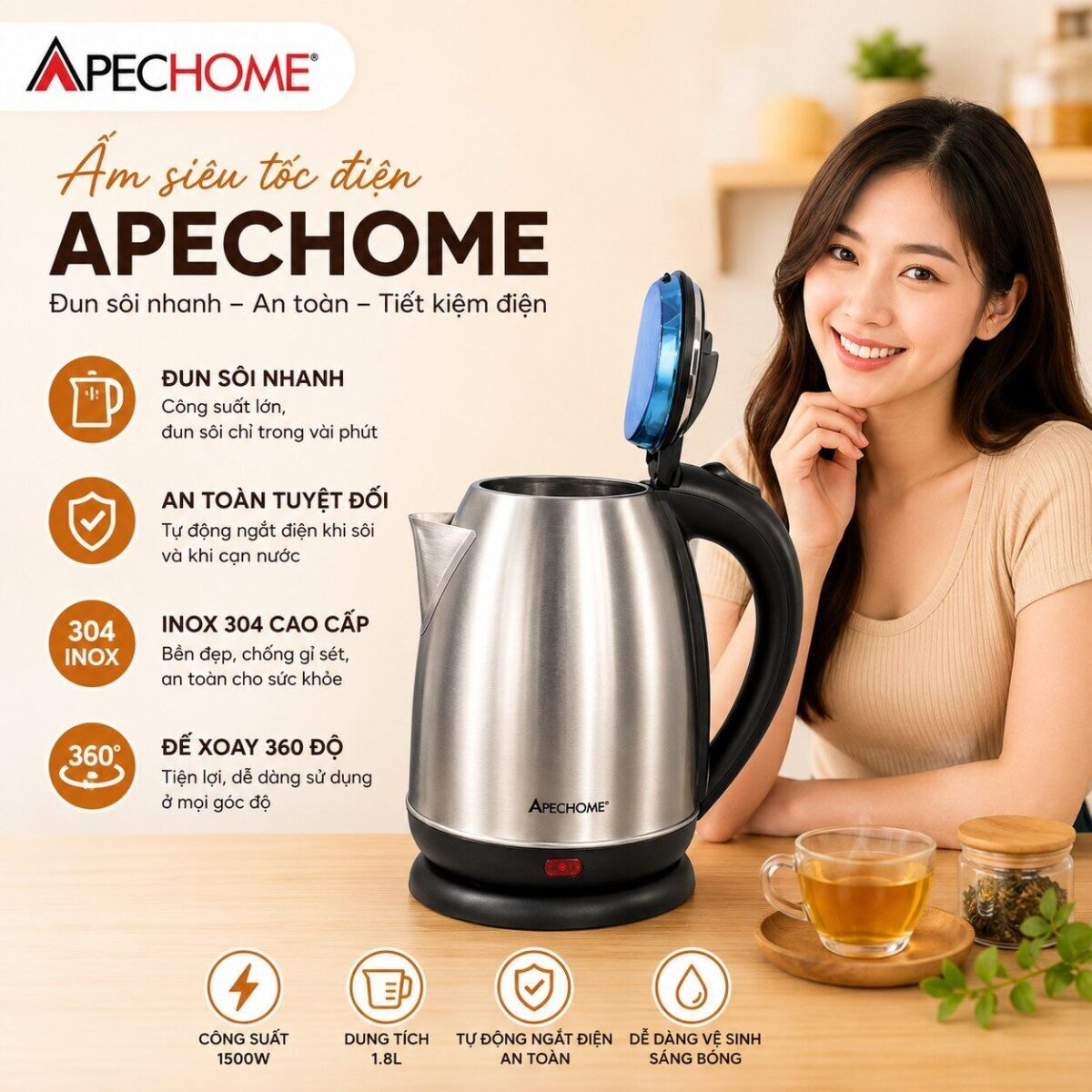 ẤM ĐUN SIÊU TỐC APECHOME ST05 1.8L