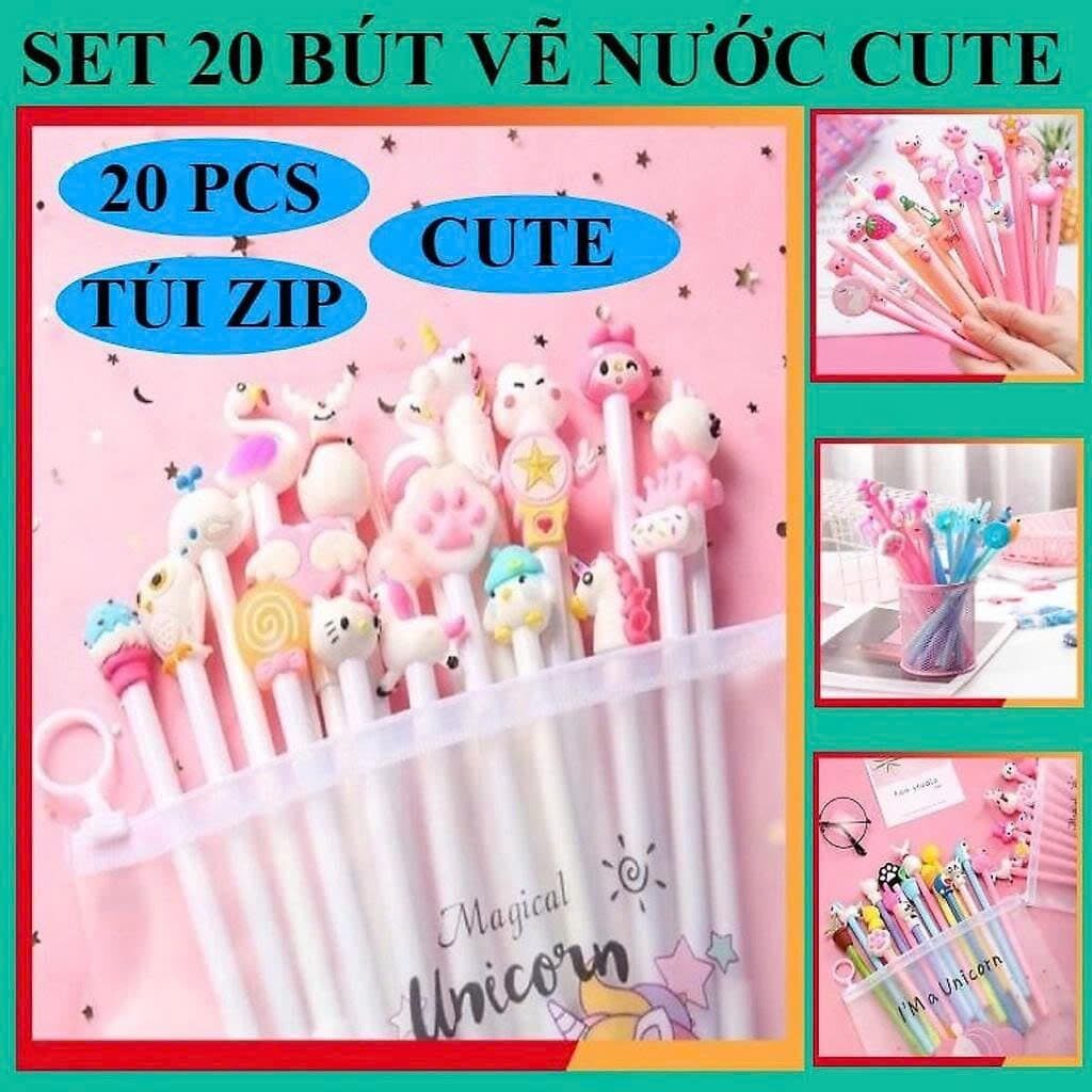 SET 20 CÂY BÚT HOẠT HÌNH KÈM TÚI ZIP