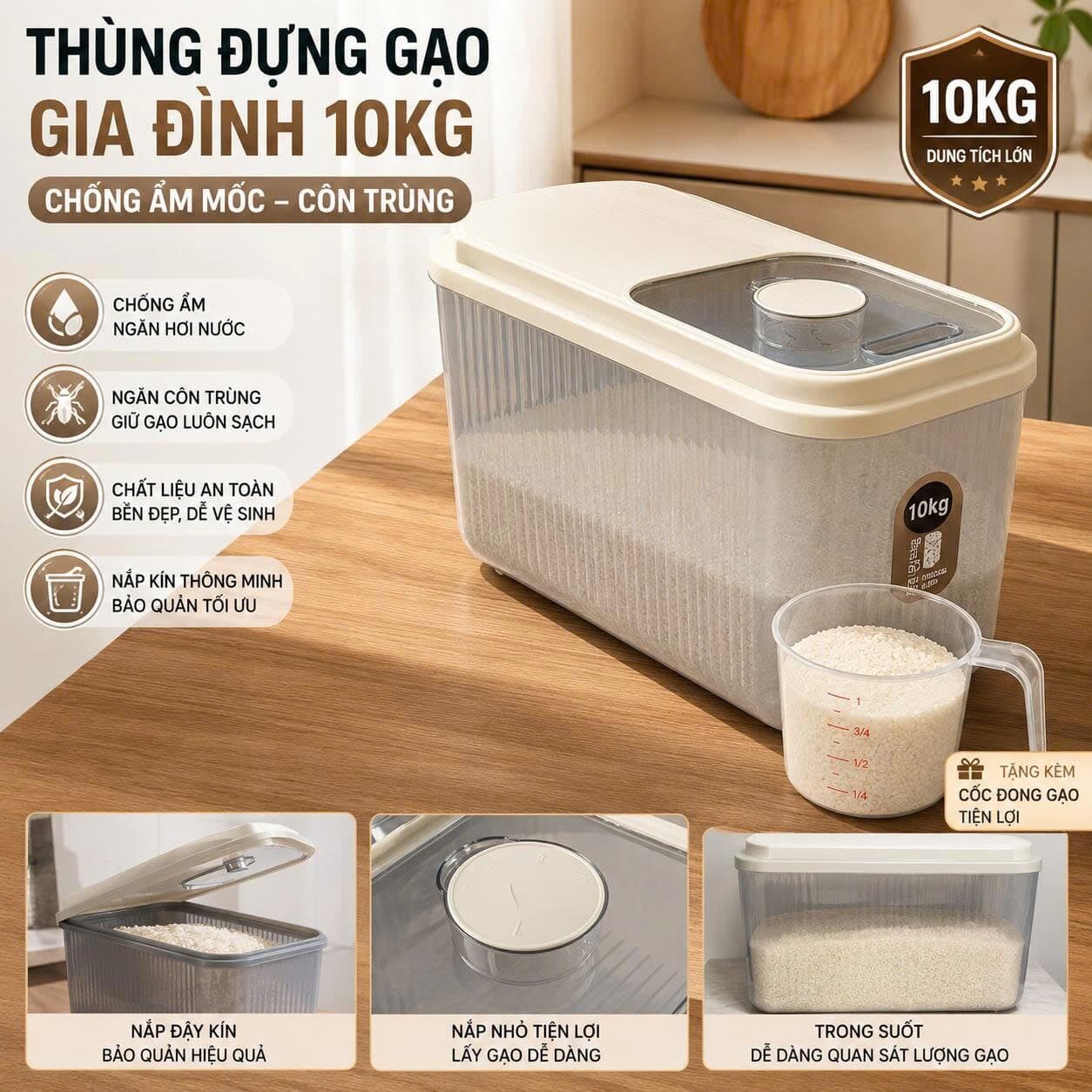 THÙNG ĐỰNG GẠO THÔNG MINH 10KG TIỆN LỢI 1 THÙNG ĐỰNG GẠO THÔNG MINH 10KG TIỆN LỢI