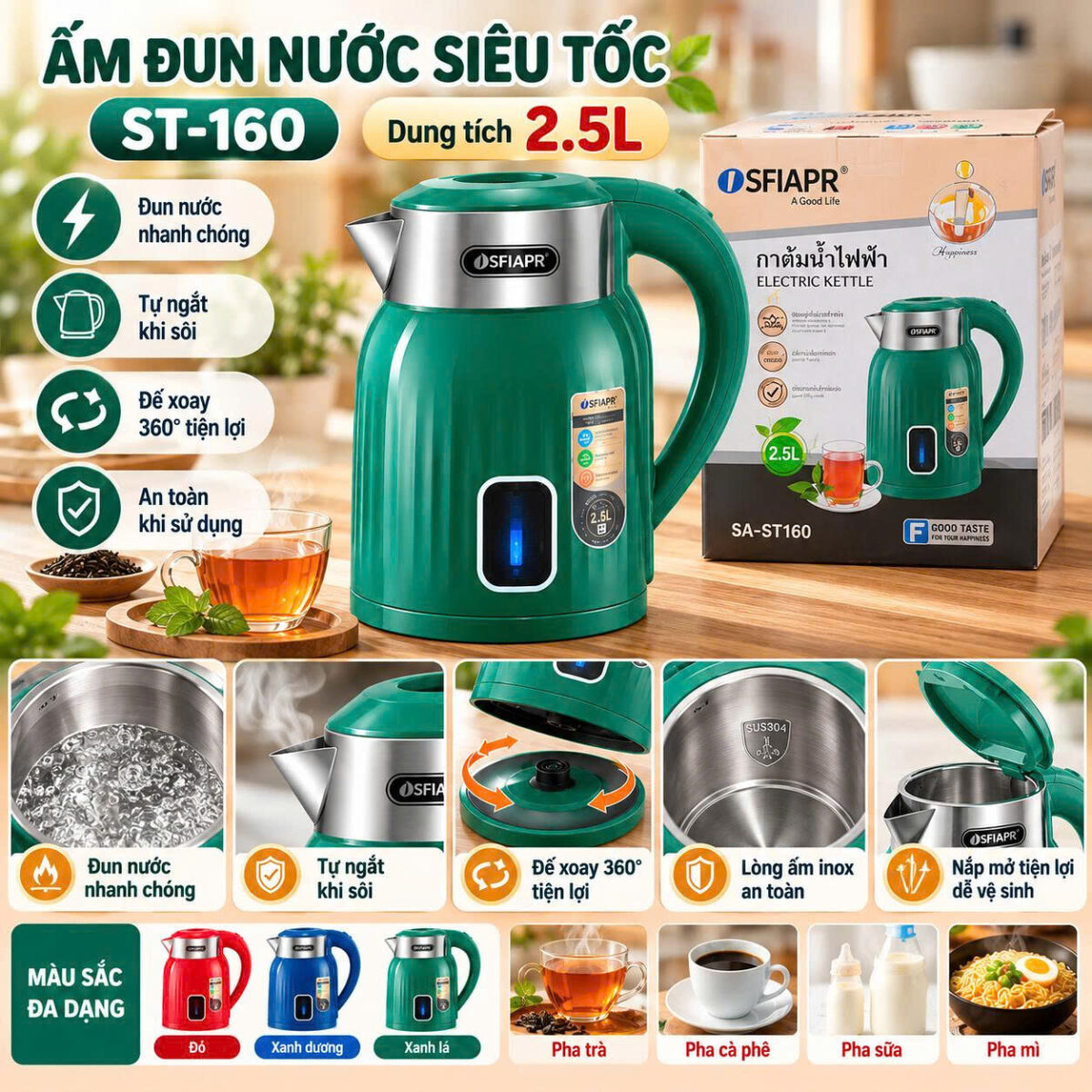 ẤM ĐUN SHRAP ST-160 DUNG TÍCH 2.5L