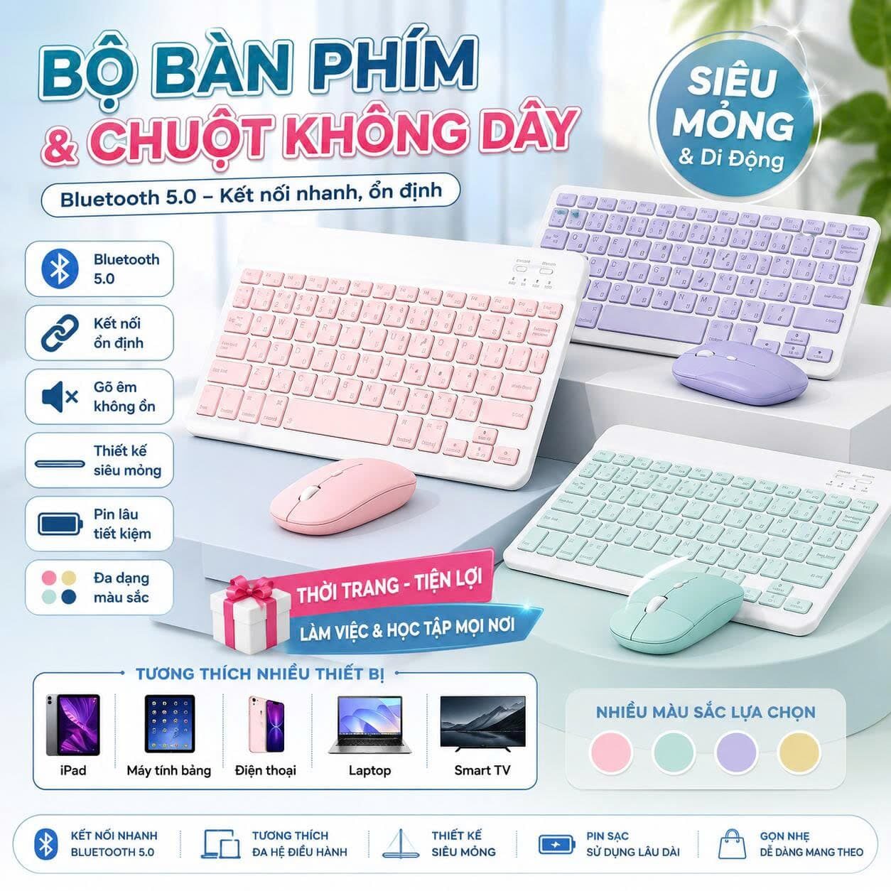 COMBO PHÍM CHUỘT BLUETOOTH 5.0 CHO MTB/IP/ IPAD 1 COMBO PHÍM CHUỘT BLUETOOTH 5.0 CHO MTB/IP/ IPAD