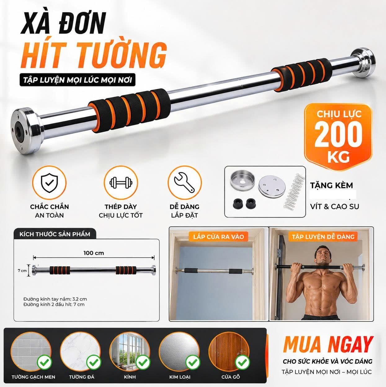 DỤNG CỤ HÍT XÀ ĐƠN ĐA NĂNG 1M