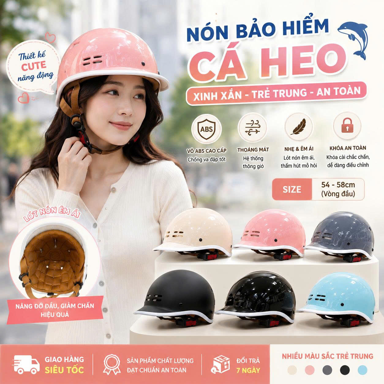 NÓN BẢO HIỂM CÁ HEO NGƯỜI LỚN