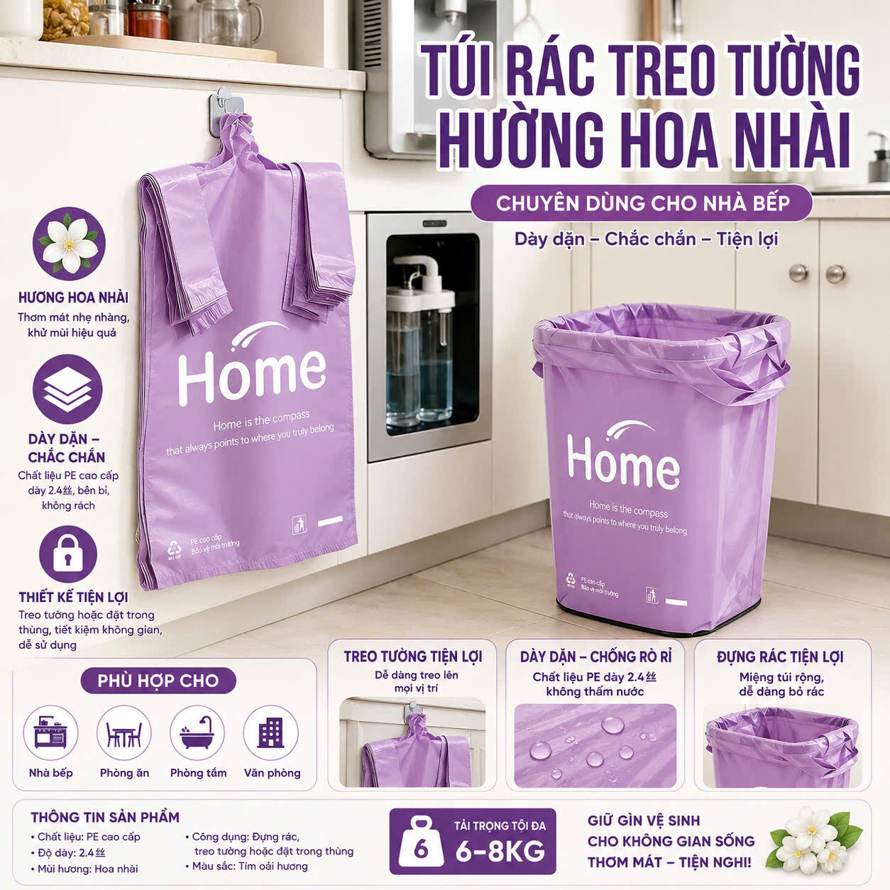 SÉT 50 TÚI RÁC HOME SIZE 50*32*14 HƯƠNG HOA