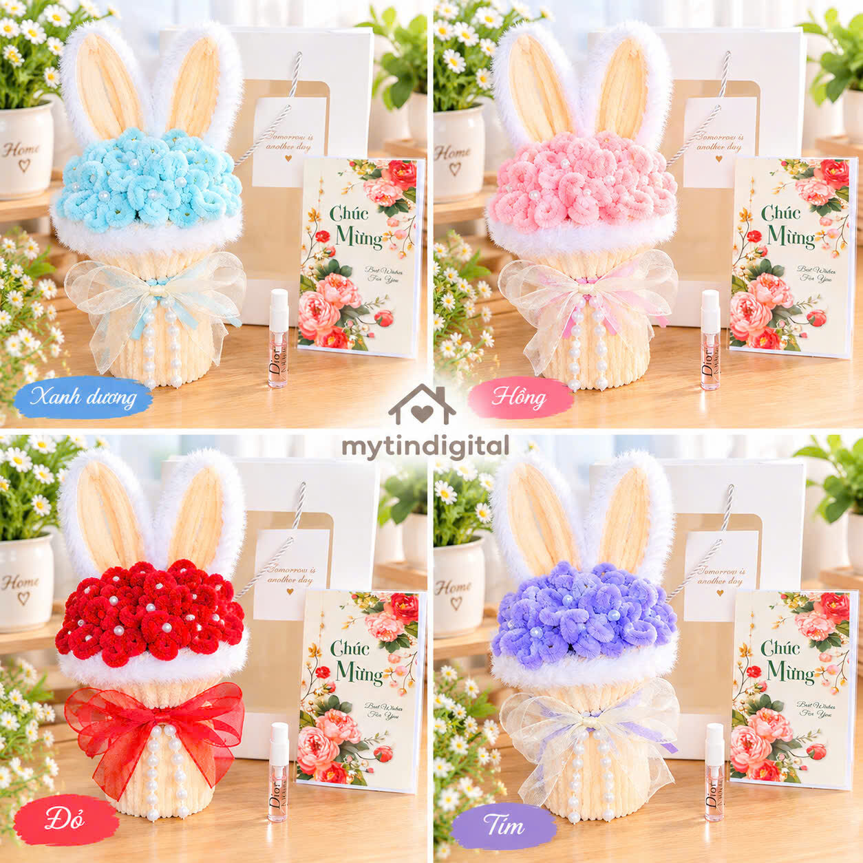 GIỎ HOA  THỎ NƯỚC HOA KÈM THIỆP