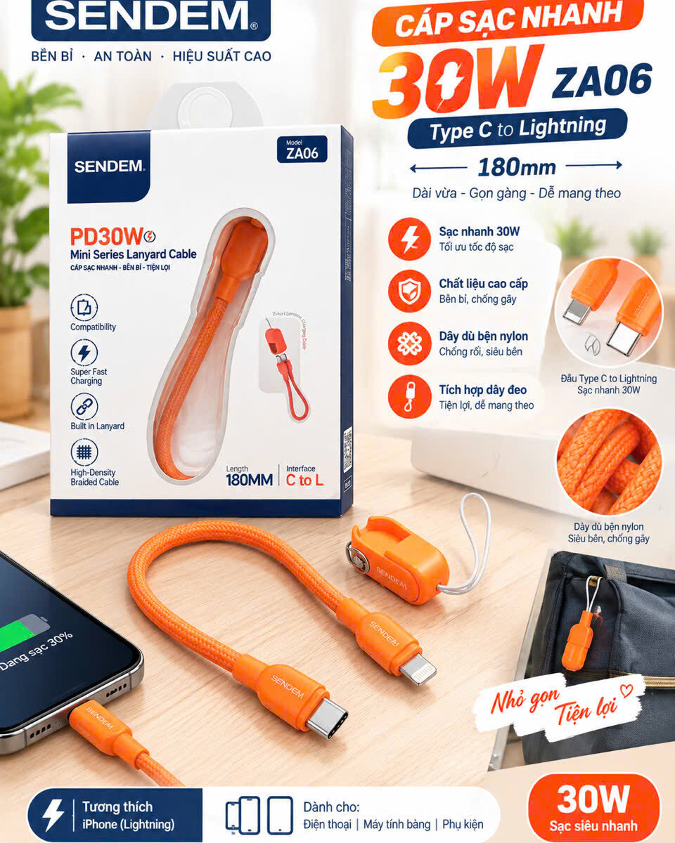 CÁP SẠC SENDEM 180MM PD30W ZA06